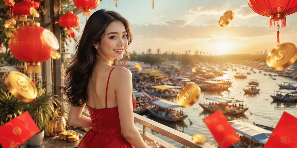 Người dùng theo dõi kết quả cá cược bên dòng sông Mekong dưới ánh đèn lồng lung linh
